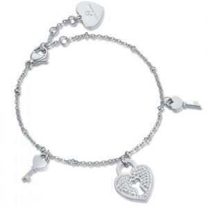 Bracciale donna Luca Barra con cuore lucchetto chiavi BK1874