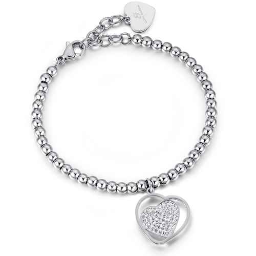 Bracciale Donna In Acciaio Inossidabile Con Ciondolo A Cuore - Gioiello Elegante Con Confezione Regalo, Diametro 6,1 Cm, Idea Regalo Per San Valentino, Compleanno, Anniversario