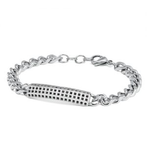S'Agapõ Bracciale Uomo Talisman In Acciaio 316L - Colore Rutenio Con Triquetra E Smalto Nero - STL14 - 3