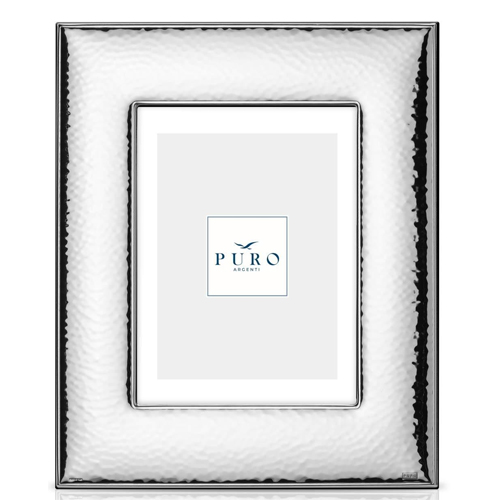 Cornice-in-argento-laminato-Puro-linea-Kuma-15x20 CFascia martellata Retro in legno marrone Disegnata e prodotta in Itali
