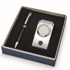 Set Penna e Orologio da scrivania in Bagno D'argento Puro 8011-1