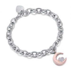 Bracciale donna Luca Barra con Luna e Cuore rosati BK1902