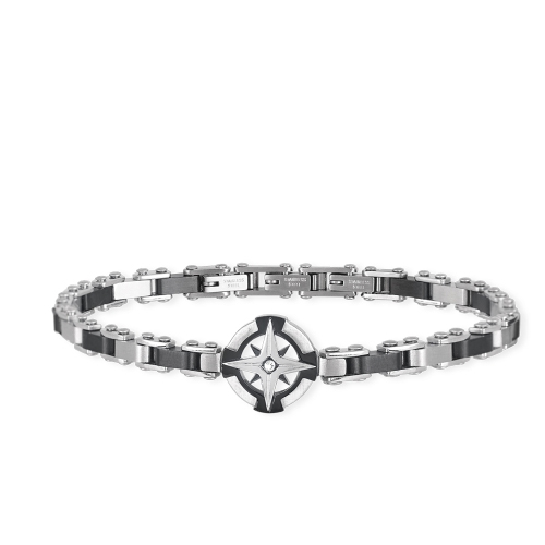 KIDULT Bracciale Uomo Rosa Dei Venti – Acciaio 316L PVD Nero, Sodalite, Regolabile