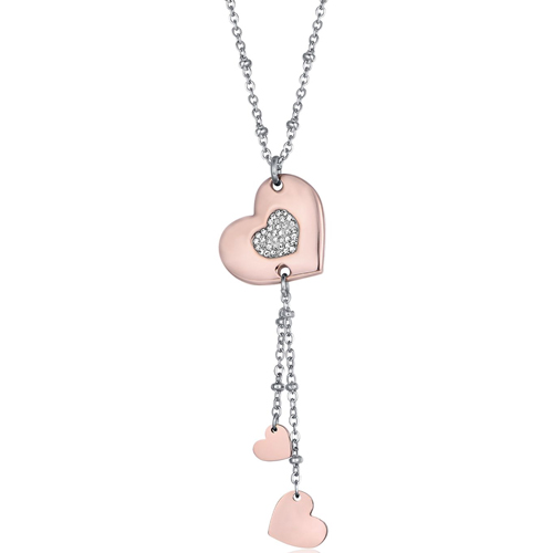 Collana-donna-Luca-Barra-con-Cuore-e-pendenti-rosati-CK1448 Collana donna Luca Barra con Cuore e pendenti rosati CK1448
