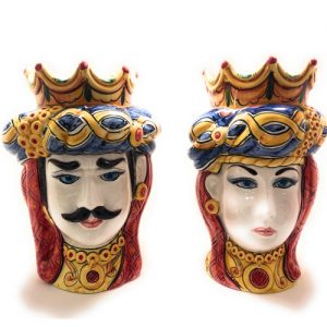Coppia di Teste di Moro in Ceramica Siciliana artigianale