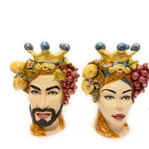 Coppia di Teste di Moro in Ceramica Siciliana artigianale