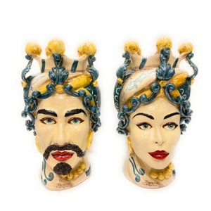 Coppia di Teste di Moro in Ceramica Siciliana artigianale