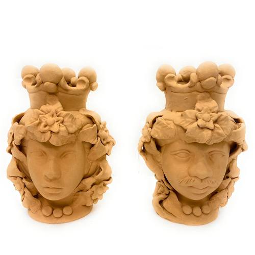 Coppia-di-Teste-di-Moro-in-Ceramica-Grezza-''Biscotto'' Coppia di Teste di Moro in Ceramica Grezza ''Biscotto''
