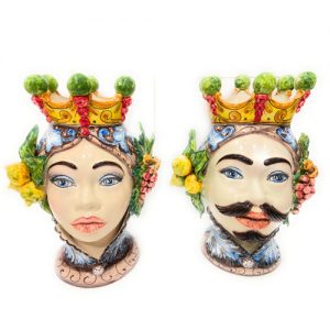 Coppia di Teste di Moro in Ceramica Siciliana artigianale