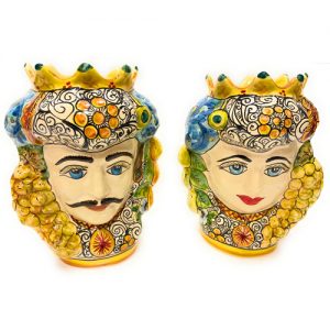 Coppia di Teste di Moro in Ceramica Siciliana artigianale