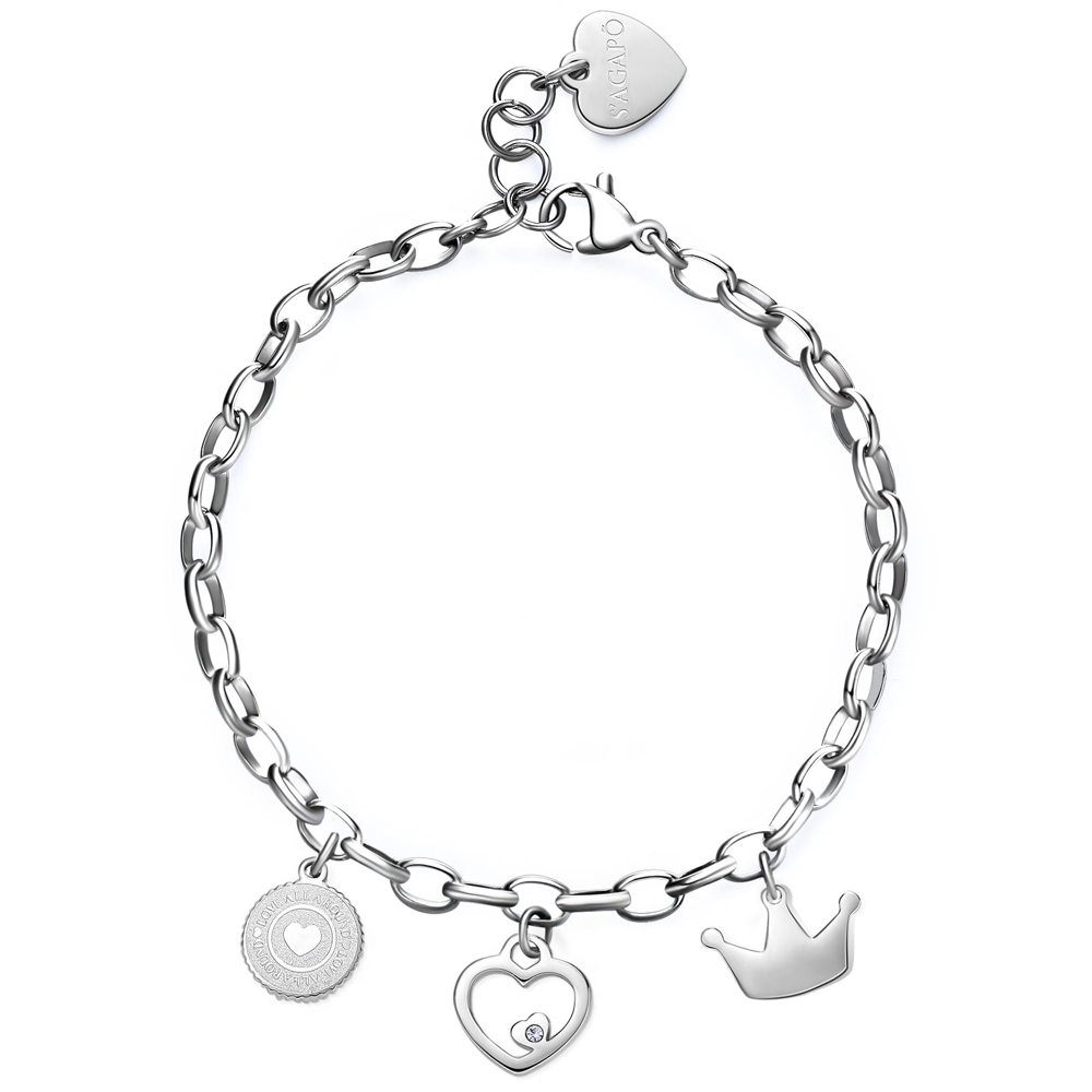Bracciale-donna-S'agapo'-con-Cuore-e-Corona-linea-Happy-SHAR13 Bracciale donna S’agapo’ con Cuore e Corona linea Happy SHAR13