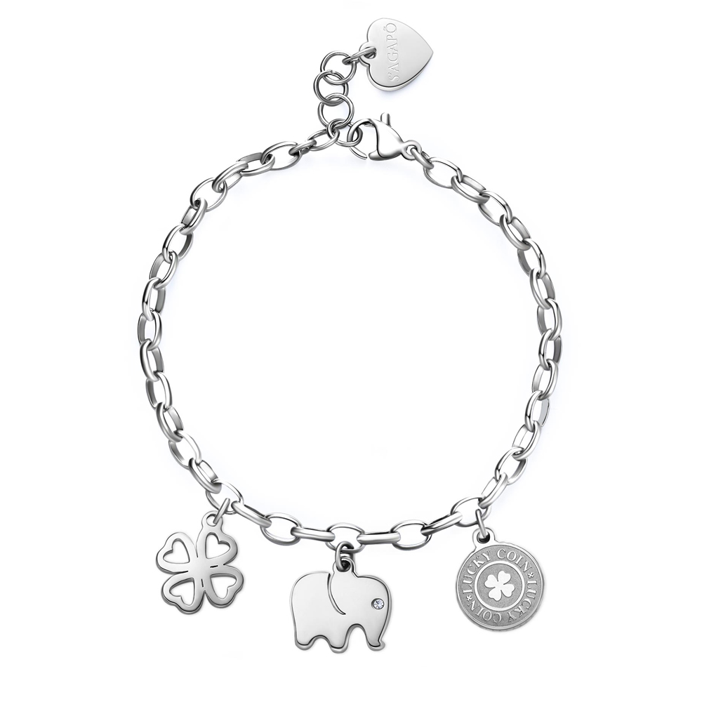 Bracciale-donna-S'agapo'-con-Elefante-e-Quadrifoglio-linea-Happy-SHAR12 Bracciale donna S’agapo’ con Elefante e Quadrifoglio linea Happy SHAR12