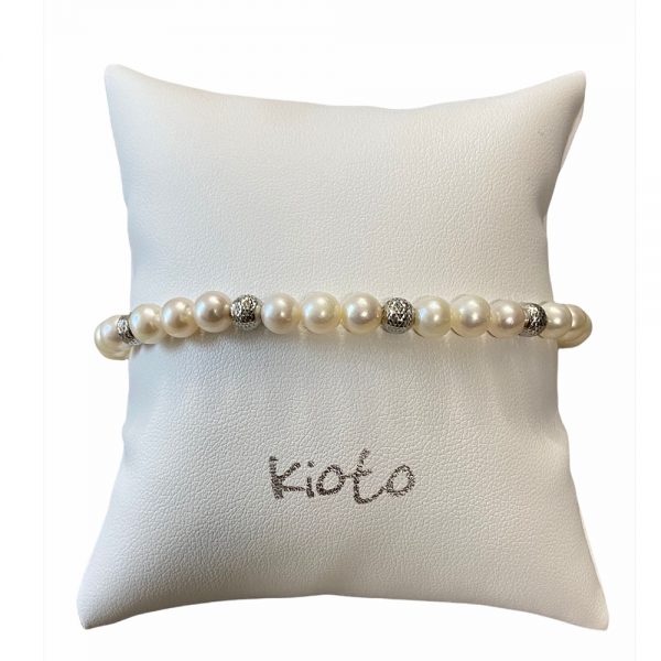 Bracciale Con Croce In Legno Naturale E Perle - Elastico, Gioiello Religioso Regalo Compleanno/Natale - 5