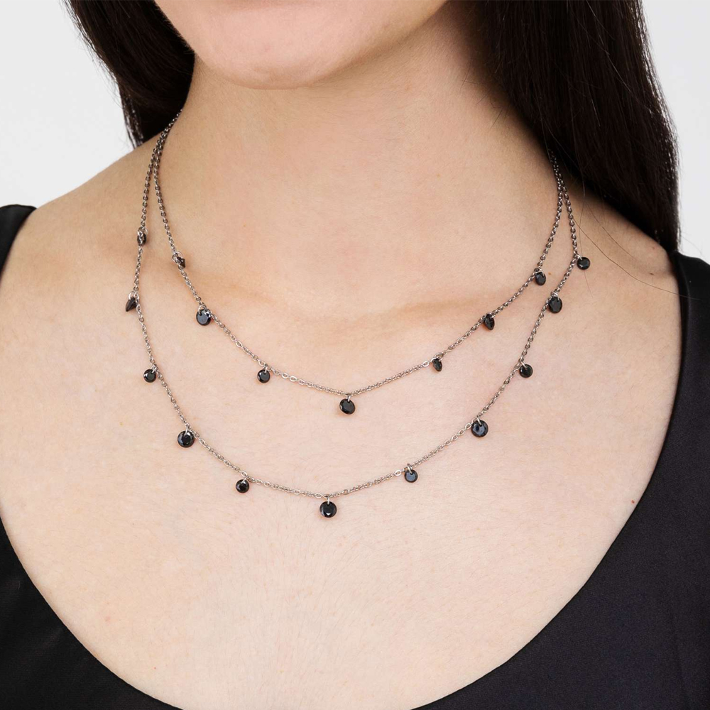 Collana-donna-Luca-Barra-con-Pietre-Nere-CK1591 Collana donna Luca Barra con Pietre Nere CK1591