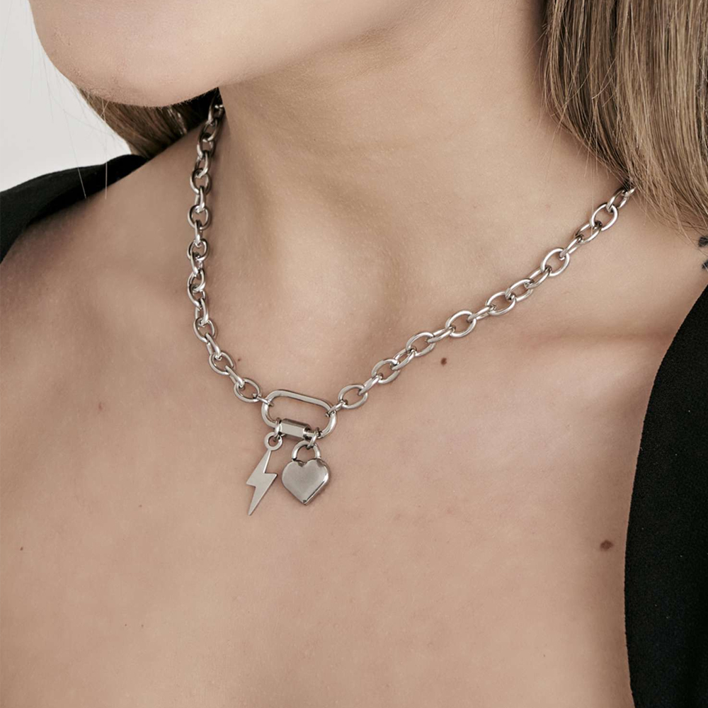 Collana-donna-Luca-Barra-con-Cuore-e-Fulmine-CK1643 Collana donna Luca Barra con Cuore e Fulmine CK1643