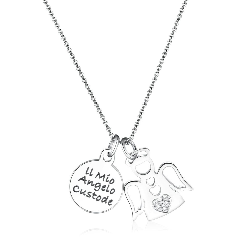 Philip Jones Collana Angelo Custode Con Cristalli Swarovski - Placcato Oro - Regalo Donna - 2