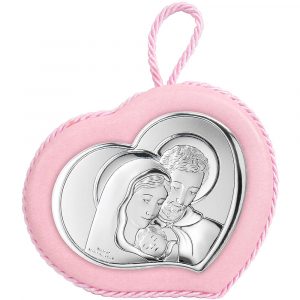 Medaglione culla Bimba Valenti Sacra famiglia rosa 10552-RA