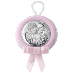 Medaglione culla Bimba Valenti Sacra famiglia rosa 10497-2RA