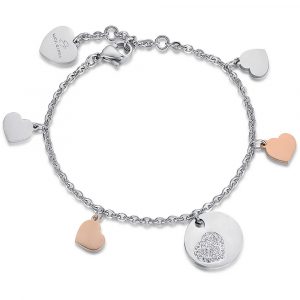 Bracciale In Acciaio Con Cuore e Cristalli Bianchi Donna LucaBarra BK1802