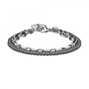 Bracciale donna con doppia catena e sfere in ematite in Acciaio HAPPY SHAC21