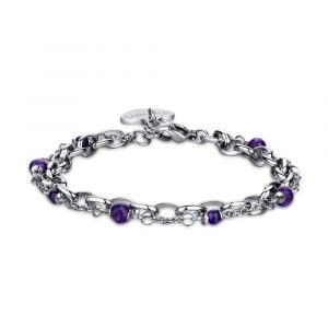 Bracciale donna in Acciaio con doppia catena e sfere in agata viola HAPPY SHAC23