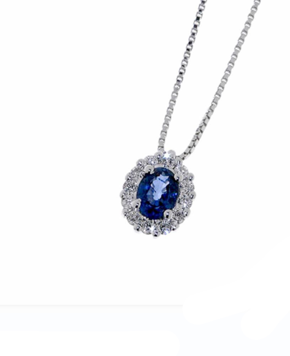 Collana Donna in Oro Bianco con Diamanti e Zaffiri Davite e Delucchi CLN011377 ZF