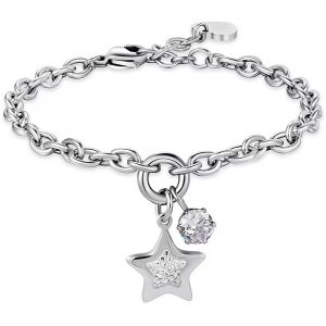 Bracciale in Acciaio con Stella e Cristalli Bianchi Donna Luca Barra BK2326