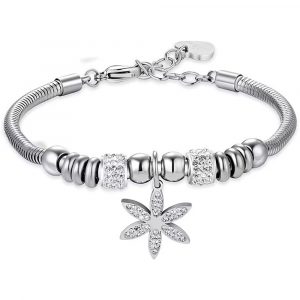 Bracciale in Acciaio con Fiore della Vita e Cristalli Bianchi Donna Luca Barra BK2333