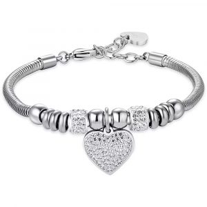 Bracciale in Acciaio con Cuore e Cristalli Bianchi Donna Luca Barra BK2334