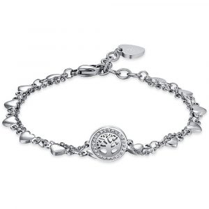 Bracciale in Acciaio con Albero della vita con Cristalli Bianchi Donna Luca Barra BK2340