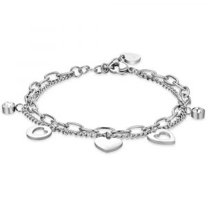 Bracciale in acciaio con Cuori e cristalli bianchi Luca Barra BK2351