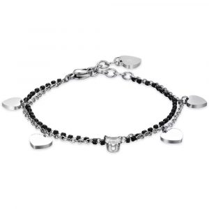 Bracciale in acciaio con Cuori, Elementi Neri e Cristallo Bianco Luca Barra BK2356