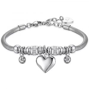 Bracciale in acciaio con Cuore e Cristalli bianchi Luca Barra BK2375
