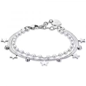 Bracciale in acciaio con Perle e cristalli bianchi Luca Barra BK2394