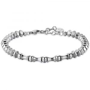 Bracciale in Acciaio con Ematite Silver ed Elementi in Acciaio Uomo in Luca Barra BA1472