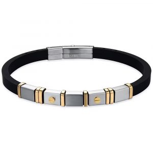 Bracciale in Silicone con elementi in acciaio, acciaio dorato Uomo in Luca Barra BA1475