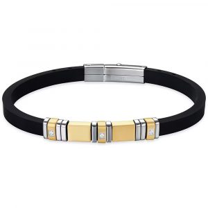 Bracciale in Silicone con elementi in acciaio, acciaio rosè Uomo in Luca Barra BA1477