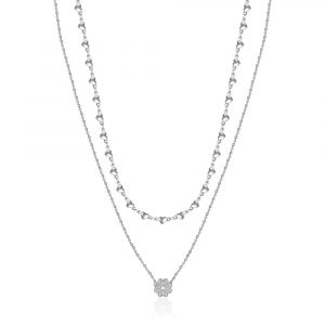 Collana in acciaio con Quadrifoglio e cristalli bianchi Luca Barra CK1769