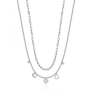Collana con Cuori e Cristalli Bianchi in Acciaio Donna Luca Barra CK1773