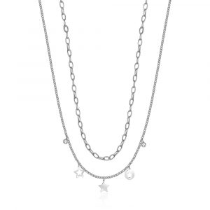 Collana con Stelle e Cristalli Bianchi in Acciaio Donna Luca Barra CK1774