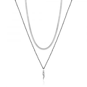Collana con Corno e Elementi Neri in Acciaio Donna Luca Barra CK1776
