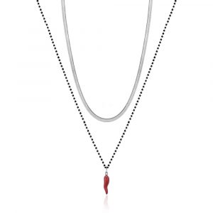 Collana con Corno rosso e Elementi Neri in Acciaio Donna Luca Barra CK1777