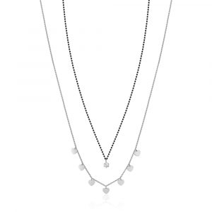 Collana con Cuori e Elementi Neri e Cristallo Bianco in Acciaio Donna Luca Barra CK1778