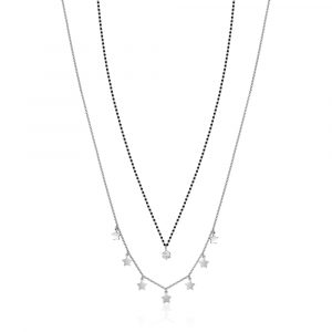 Collana con Stelle e Elementi Neri e Cristallo Bianco in Acciaio Donna Luca Barra CK1779