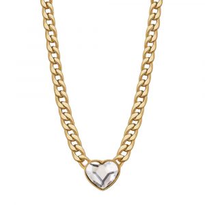 Collana donna in Acciaio Dorato con Cuore con cristallo bianco S’agapo SYL08