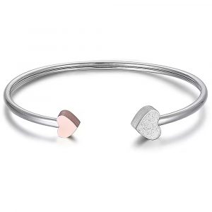 Bracciale Rigido in Acciaio con Cuori Rosé E Glitter Bianco Donna Luca Barra BK1880