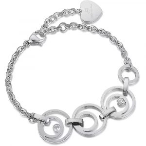 Bracciale con Cerchi e Cristalli Bianchi in Acciaio Donna Luca Barra BK1884