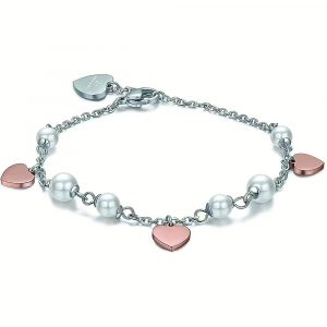 Bracciale con Cuori Rosati in Acciaio Donna Luca Barra BK1746