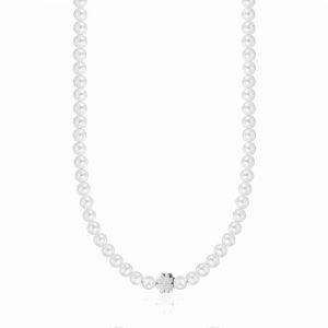 Collana In Acciaio Con Perle Bianche e Quadrifoglio Donna Luca Barra CK1394