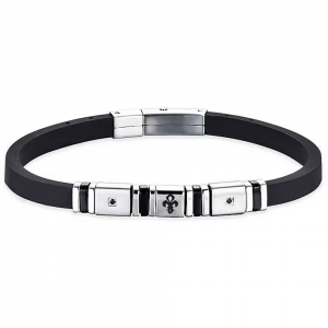 Bracciale in Silicone Nero con Elementi in Acciaio Uomo Luca Barra BA1492